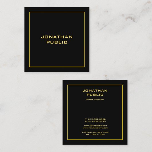 エレガント金ゴールドフェイク(黒) スクエア名刺 (正面/裏面)