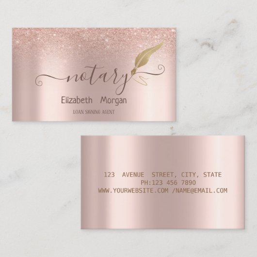 エレガント金ゴールドフェザー公証人バラ金ゴールドグリッター 名刺 (正面/裏面)