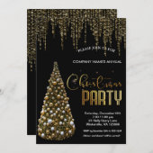 エレガント金ゴールドフェスティバルクリスマスツリー招待状 招待状 (正面/裏面)