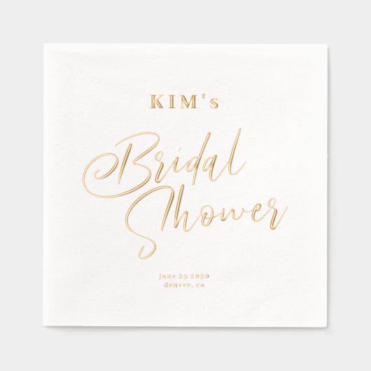 エレガント金ゴールドフォイル文字ブライダルシャワーパーティー 箔ナプキン (正面)