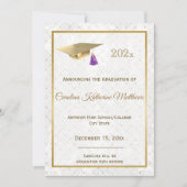 エレガント金ゴールドフォトキャップパープル卒業 案内状 (正面)