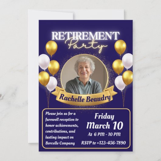 エレガント金ゴールドフォトバナー退職パーティー 招待状 (正面)