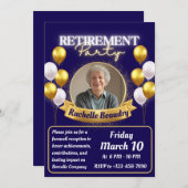 エレガント金ゴールドフォトバナー退職パーティー 招待状 (正面/裏面)