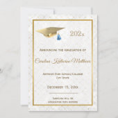 エレガント金ゴールドフォトブルーキャップ卒業 案内状 (正面)