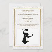 エレガント金ゴールドフォトブルーキャップ卒業 案内状 (裏面)