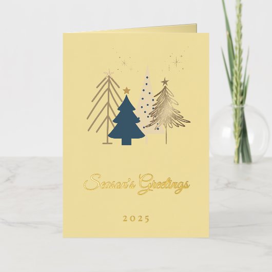 エレガント金ゴールドフォトモダンホリデーツリーズクリスマス 箔グリーティングカード (正面)