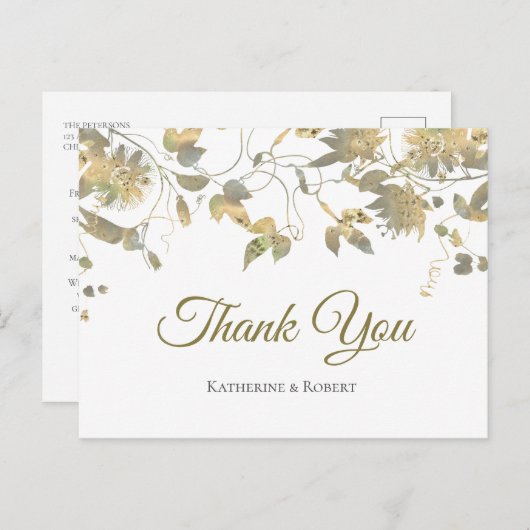 エレガント金ゴールドフラワーつる植物ありがとう ポストカード (正面/裏面)