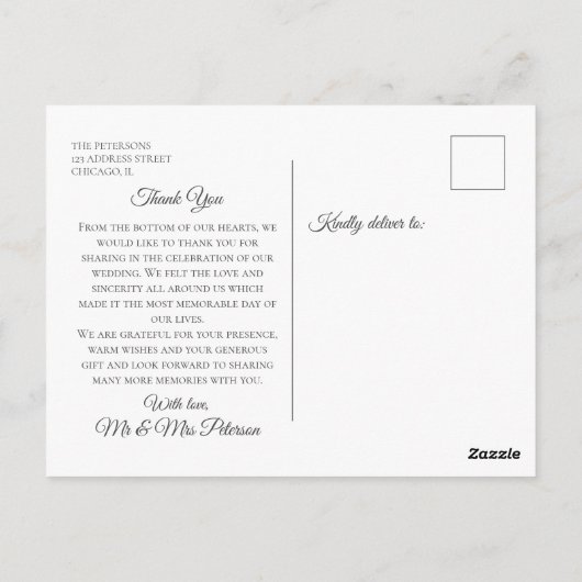 エレガント金ゴールドフラワーつる植物ありがとう ポストカード (裏面)