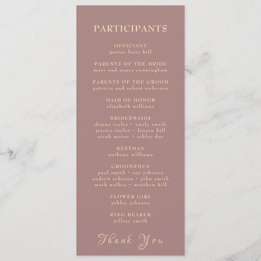 エレガント金ゴールドフラワーシックタイポグラフィ結婚ズ プログラム (裏面)