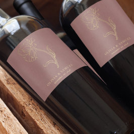 エレガント金ゴールドフラワーシック紫結婚の台本 ワインラベル