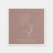 エレガント金ゴールドフラワーシック紫結婚ズ スタンダードカクテルナプキン (正面)