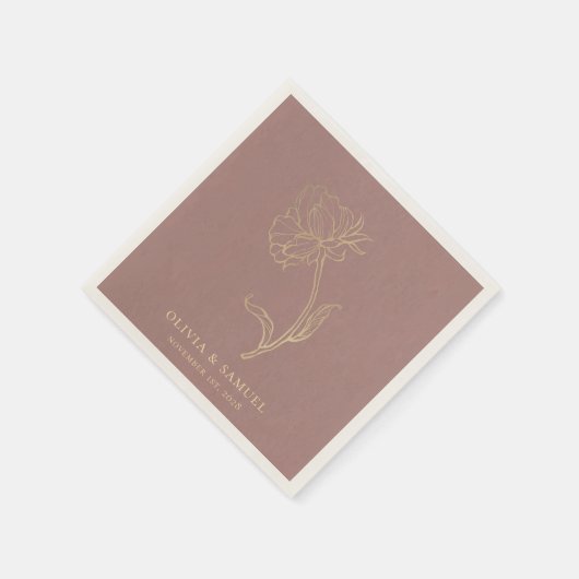 エレガント金ゴールドフラワーシック紫結婚ズ スタンダードカクテルナプキン (角)
