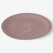 エレガント金ゴールドフラワーシック紫結婚ズ ペーパープレート (アングル)