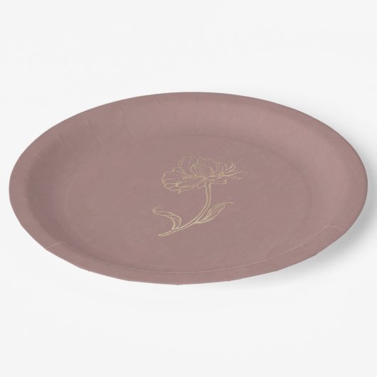 エレガント金ゴールドフラワーシック紫結婚ズ ペーパープレート (アングル)