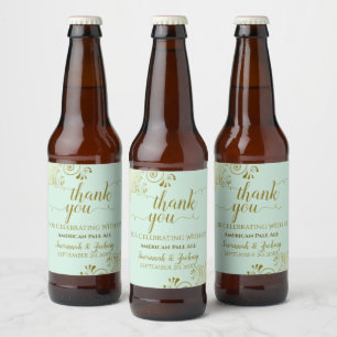 エレガント金ゴールドフリルMint Green結婚's Thank You ビールラベル