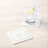 エレガント金ゴールドフレームとイニシャル結婚式の引き出物 スクエアペーパーコースター (インサイチュ)