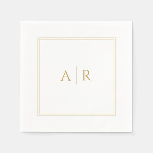 エレガント金ゴールドフレームとイニシャル結婚式の引き出物 スタンダードカクテルナプキン (正面)