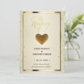 エレガント金ゴールドフレームのダイヤモンドハート セーブザデート (スタンド正面)