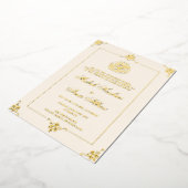 エレガント金ゴールドフレームイスラム結婚教徒の贅沢 箔招待状 (回転した状態)