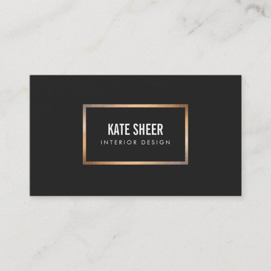 エレガント金ゴールドフレームシックインテリアデザイナーブラック 名刺 (正面)
