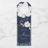 エレガント金ゴールドフレームネイビーブルーバラ結婚ズ ボトルネックタグ (正面)