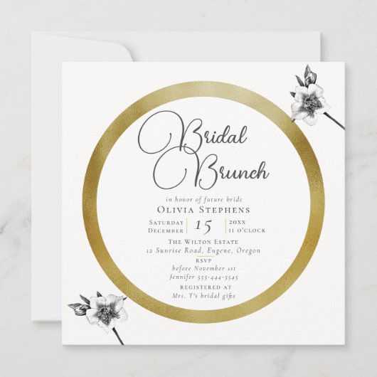 エレガント金ゴールドフレームバラクリスマスブライダルブランチ 招待状 (正面)