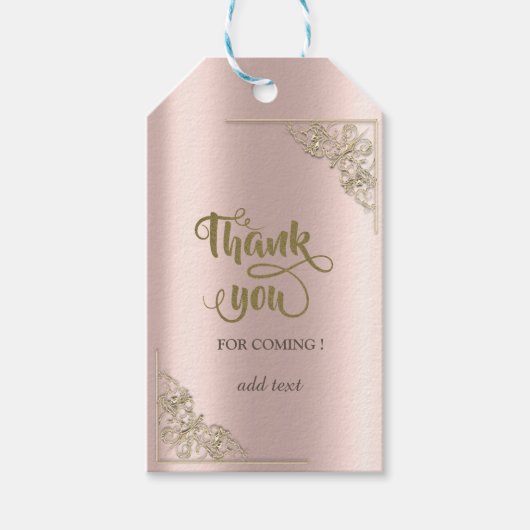 エレガント金ゴールドフレームバラ金ゴールドありがとう ギフトタグ (正面)