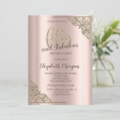 エレガント金ゴールドフレームバラ金ゴールド50th誕生日パーティー 招待状 (スタンド正面)