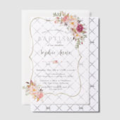 エレガント金ゴールドフレームピンク赤面花女の子バプテスマ ベラム紙招待状 (オフセット (招待状))