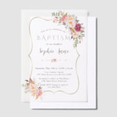 エレガント金ゴールドフレームピンク赤面花女の子バプテスマ ベラム紙招待状 (オフセット)