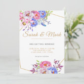 エレガント金ゴールドフレームフローラ結婚式招待状カード 招待状 (スタンド正面)