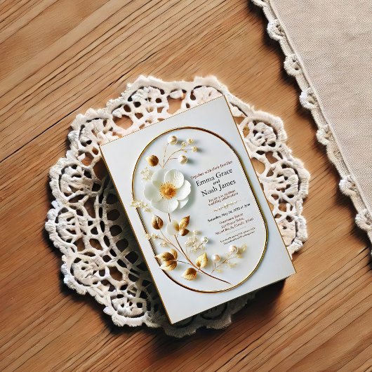 エレガント金ゴールドフレームフローラ結婚式招待状 招待状