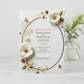 エレガント金ゴールドフレームフローラ結婚式招待状 招待状 (スタンド正面)