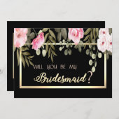 エレガント金ゴールドフレームフローラ花嫁カード 招待状 (正面/裏面)