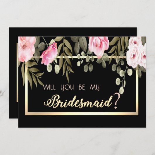 エレガント金ゴールドフレームフローラ花嫁カード 招待状 (正面/裏面)