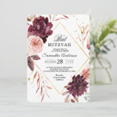 エレガント金ゴールドフレームフローラ赤とピンク 招待状 (スタンド正面)