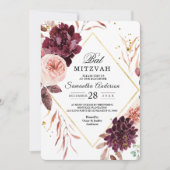 エレガント金ゴールドフレームフローラ赤とピンク 招待状 (正面)