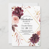 エレガント金ゴールドフレームフローラ赤とピンク 招待状 (正面)