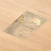 エレガント金ゴールドフレームボホフラワーズブライダルシャワー アクリル招待状 (レイダウン)