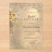 エレガント金ゴールドフレームボホフラワーズブライダルシャワー アクリル招待状 (正面)
