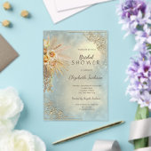 エレガント金ゴールドフレームボホフラワーズブライダルシャワー アクリル招待状 (インサイチュ (ウェディング))