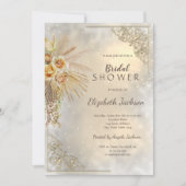 エレガント金ゴールドフレームボホフラワーズブライダルシャワー 招待状 (正面)