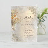 エレガント金ゴールドフレームボホフラワーズブライダルシャワー 招待状 (スタンド正面)