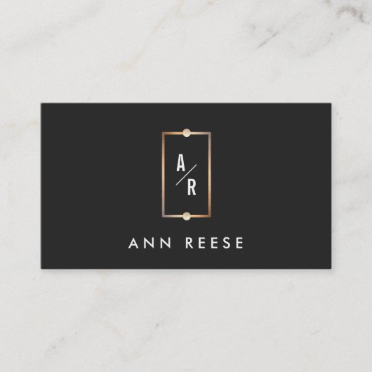 エレガント金ゴールドフレームモノグラムモダンヴィンテージブラック 名刺 (正面)