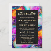 エレガント金ゴールドフレームレインボー結婚アゲート 招待状 (正面)