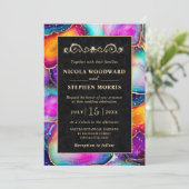 エレガント金ゴールドフレームレインボー結婚アゲート 招待状 (スタンド正面)