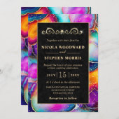 エレガント金ゴールドフレームレインボー結婚アゲート 招待状 (正面/裏面)