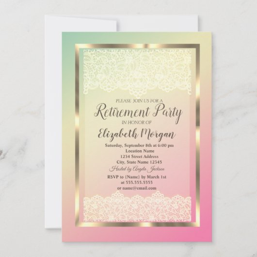 エレガント金ゴールドフレームレース除グラデーション去パーティー 招待状 (正面)