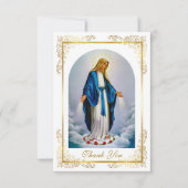 エレガント金ゴールドフレームヴァージンメアリーバラ葬儀 サンキューカード (正面)