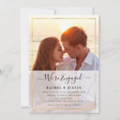 エレガント金ゴールドフレーム写真婚約パーティ 招待状 (正面)